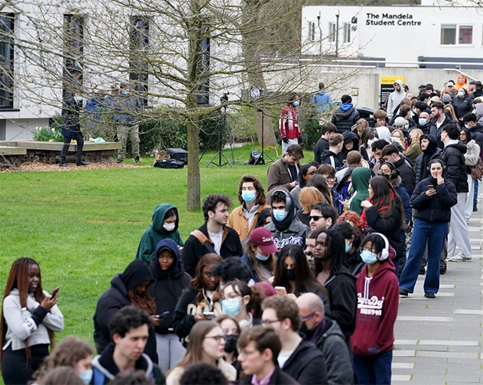 University of Kent students queuing for antibiotics during meningitis outbreak